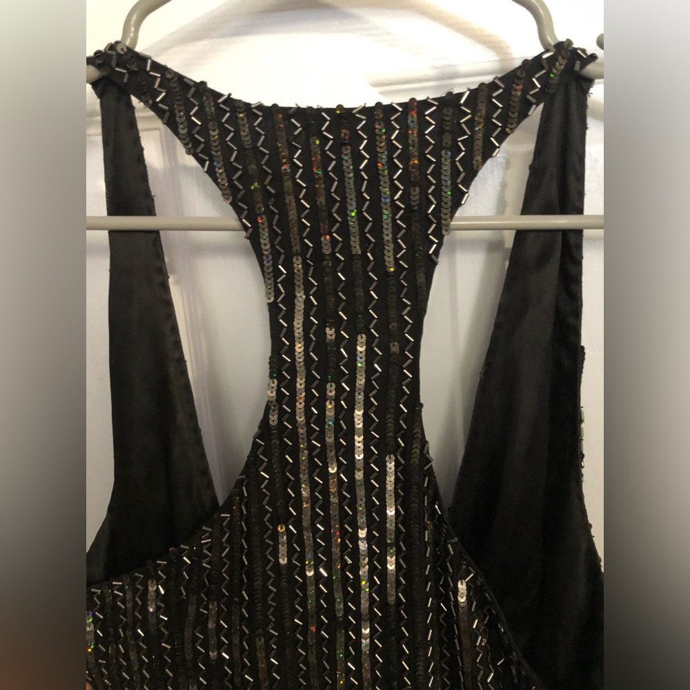 Parker Black Sequin/Beaded Cocktail Silk Dress - Picture 8 of 16